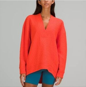 Lululemon Orange Rippled V Neck Pullover Sweatshirt Athleisure Loungewear